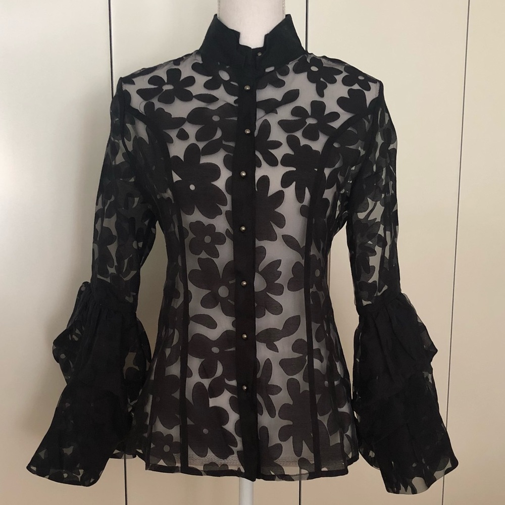 Floral Chiffon Black Blouse